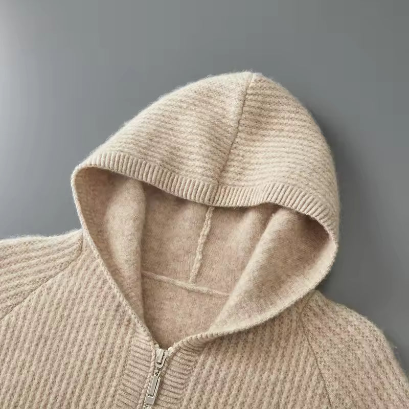 New Men's Thick Zipper Hoodie Cardigan100% Merino Wool Knitted Sweater Casual Loose Autumn/Winter Warm Hoodie Long Sleeve Jacket - image 3
